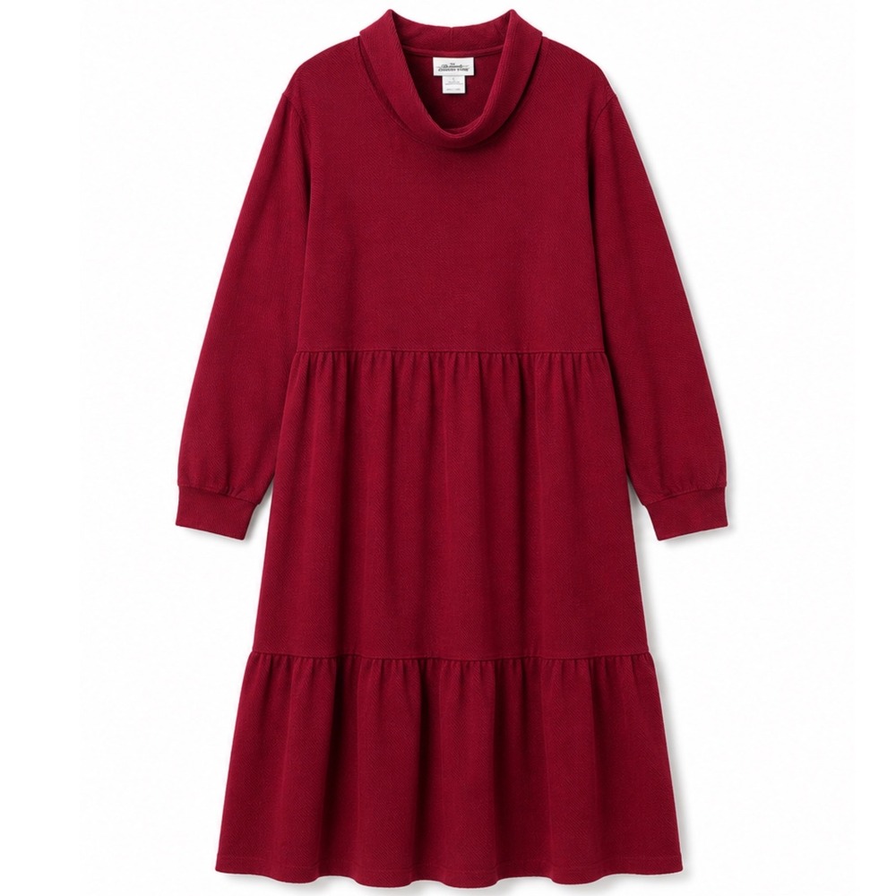 Vermont Country Store Red Cowl Neck Tiered Maxi Dress Small Cottagecore Prairie